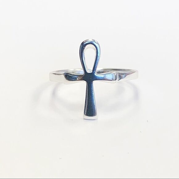 925 Sterling Silver Ankh Cross Ring - Picture 1 of 15